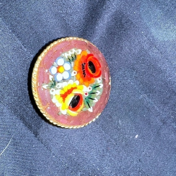 Vintage Italian mosaic pin, safety pin clasp - Picture 4 of 5